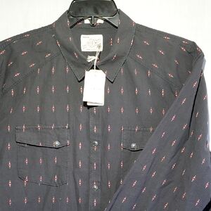 NWT Lucky Brand Classic Fit Geometric 100% Cotton‎ Long Sleeve Mens Size XL